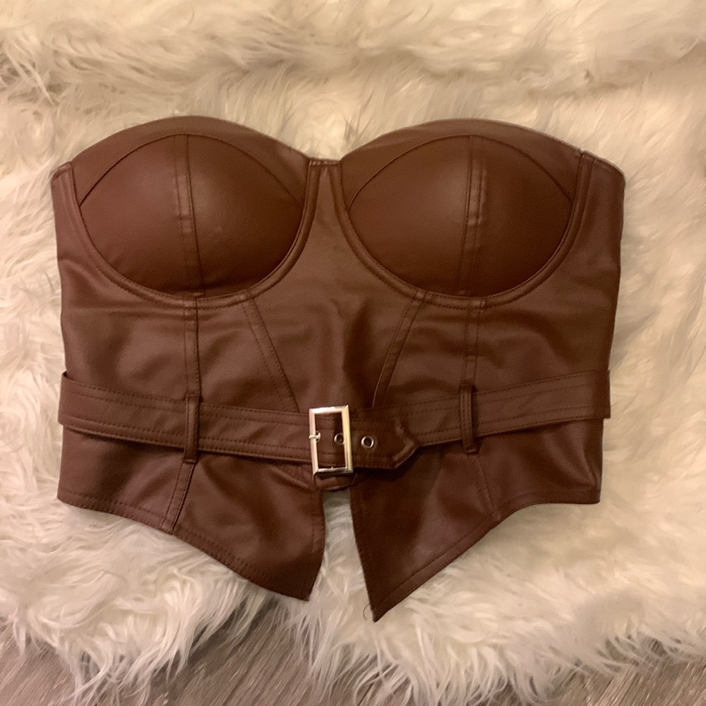 Brown faux leather corset tube top- Medium